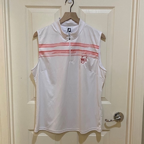 FootJoy-Women's XL-Sleeveless Golf‎ Shirt- White/Pink-Waste Management Phx Open